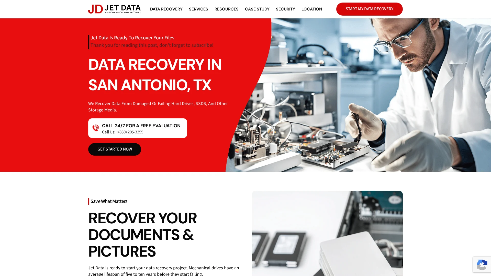screenshot homepage Jet Data Recovery